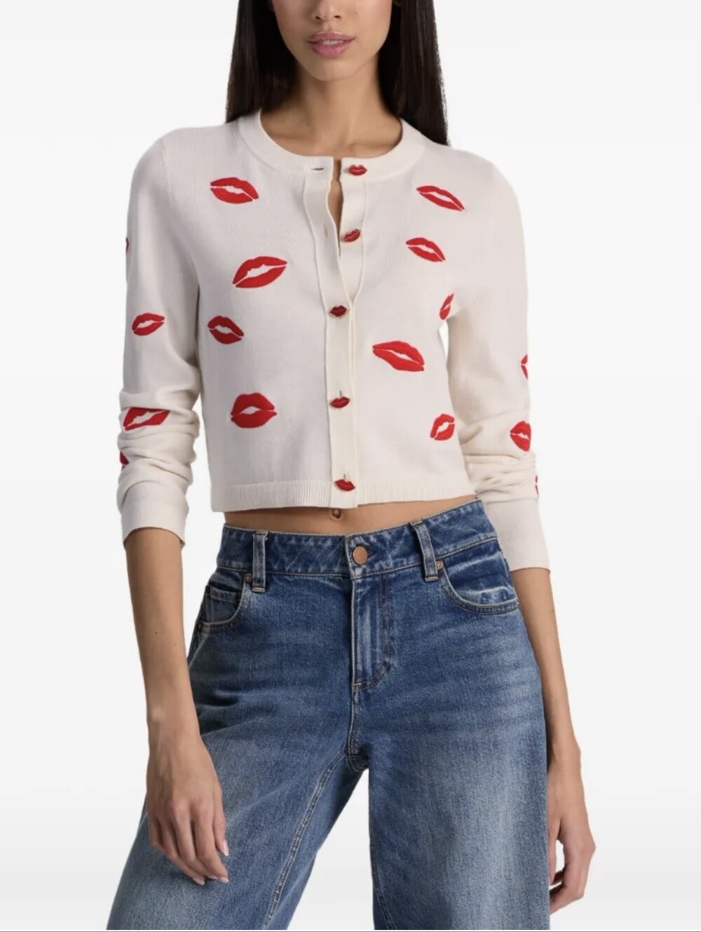 ALICE + OLIVIA Daroda Kiss Lipstick Stretch-Wool Cardigan